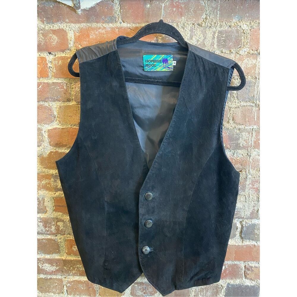 Hombre Mode Black Genuine Leather Suede 3 Button-down Vest Men’s Size Medium